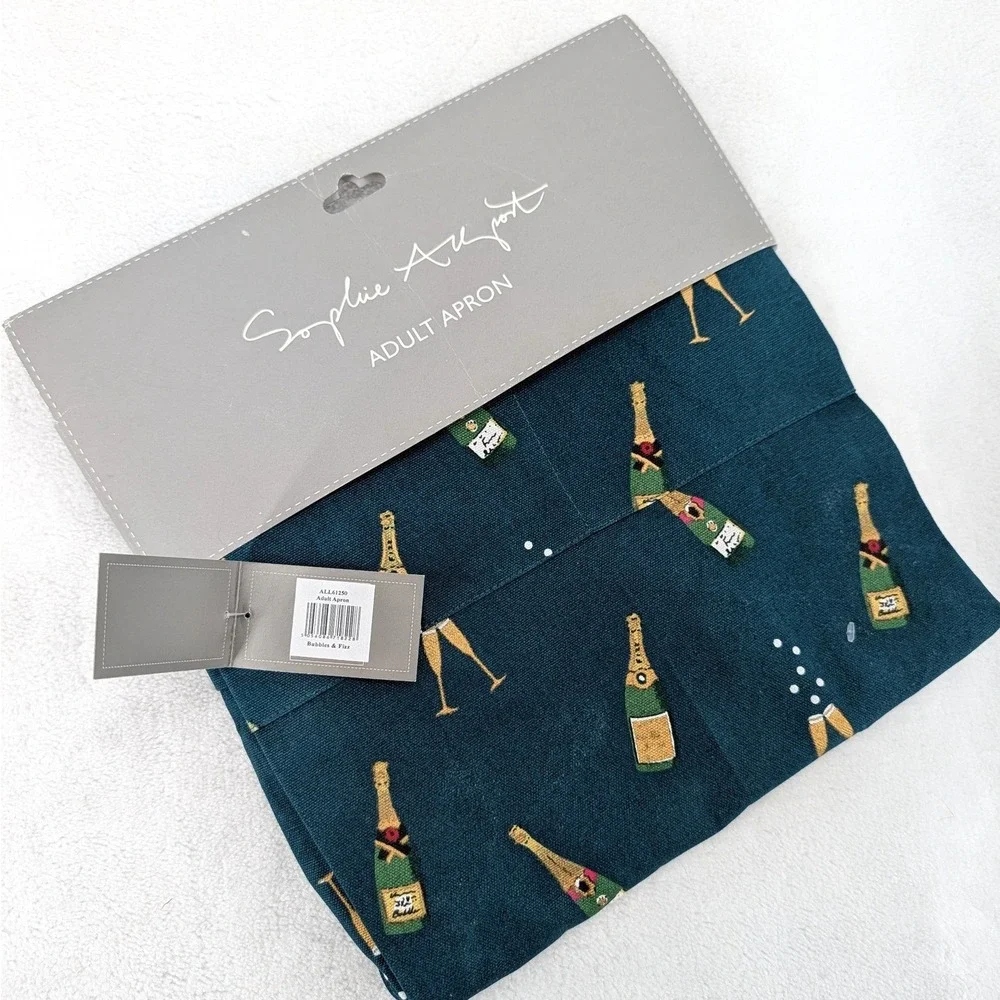 Sophie Allport Bubbles & Fizz Adult Apron Champagne Teal Cotton NWT Gift